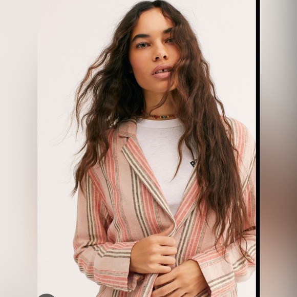 Free People Pink and Tan Striped Blazer - Picture 4 of 10